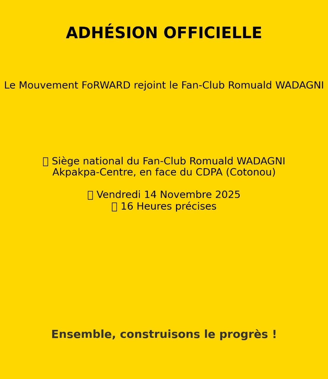 Le Fan-Club Romuald WADAGNI s’agrandit : FoRWARD rejoint officiellement la dynamique !