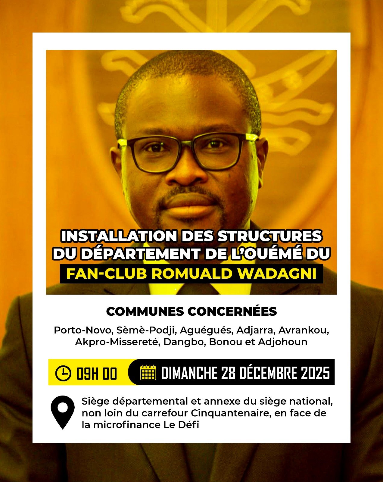 Le fan-club Romuald WADAGNI active l'Ouémé ce dimanche