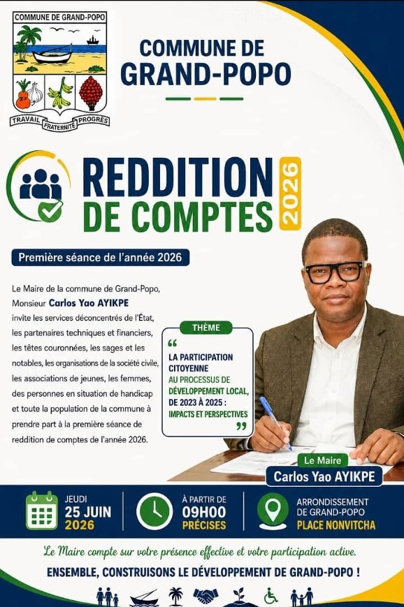 Le maire Carlos Yao Ayikpé face aux populations pour l’exercice de reddition de comptes 2026